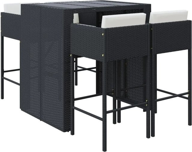 vidaXL 5-tlg Gartenbar-Set aus Poly Rattan in Schwarz mit Kissen und Hartglas-Tischplatte - Bild 1