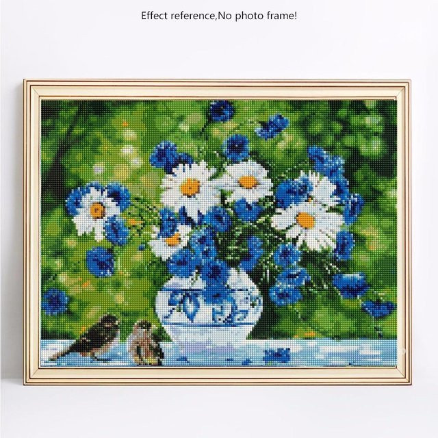 FIYO Diamantmalerei Blumenmosaik mit runden Steinen in Blau, B/H: 20 x 30 cm - Bild 1