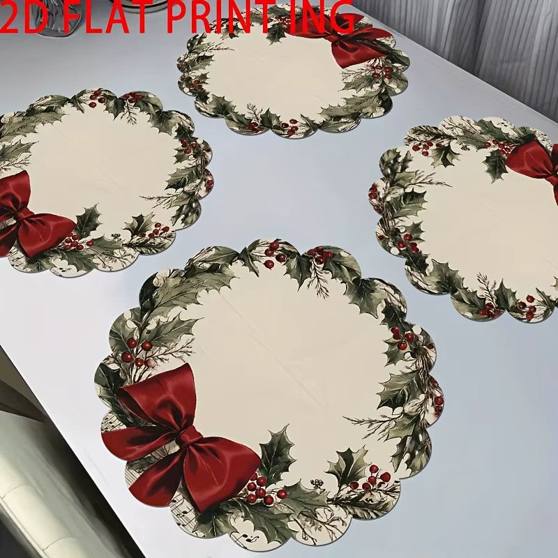 VIKAMA 6-teiliges Weihnachts-Tischset Set mit Stechpalmenkranz für deine Tischdekoration - Bild 3