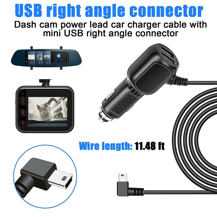 Micro USB Ladekabel für DVR Dash Cam und GPS Auto Ladegerät, Schwarz, 12-24 V - Bild 4