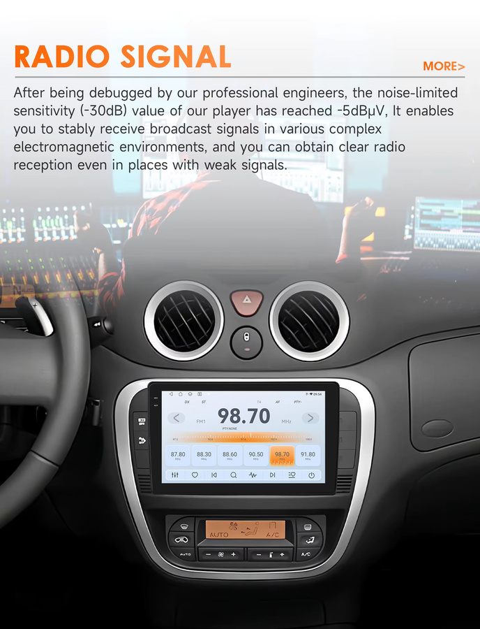 OSSURET Android 14 Multimedia Autoradio mit Qualcomm 8 Core für Citroen C2 C3 (2001-2010), Schwarz, kabelloses CarPlay, Android Auto, 4G, Bluetooth 5.4 und GPS - Bild 3