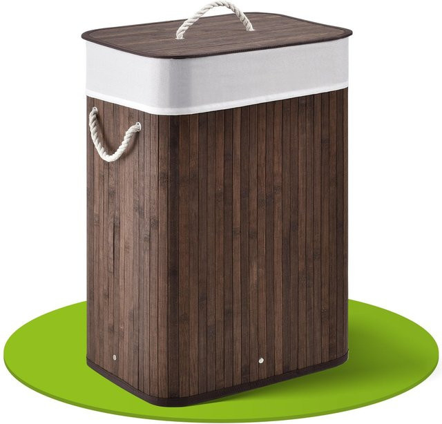 Juskys Bambus Wäschekorb Curly Braun mit Wäschesack und Tragegriffen, 72 Liter, B/T/H: 40 x 30 x 60 cm - Bild 1