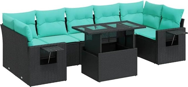 vidaXL 8-teilige Garten-Sofagarnitur aus Poly-Rattan und Akazie in Schwarz - Bild 1