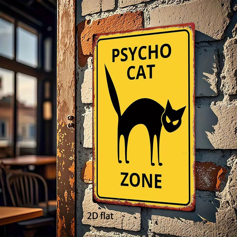 Psycho Cat Zone Metallschild Vintage Horror Dekor mit Psycho Cat Silhouette in Gelb und Schwarz, B: 30,0 cm, H: 20,0 cm - Bild 5