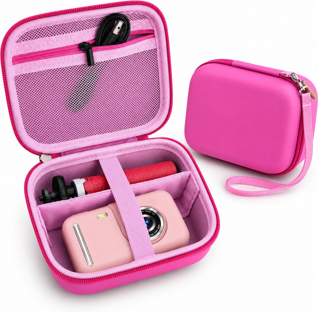 Paiyule Kinderkamera-Tasche in Rosa, harte EVA-Aufbewahrungsbox mit Netztasche, Trennwand und Handschlaufe für Digitalkameras und Stativzubehör - Bild 1