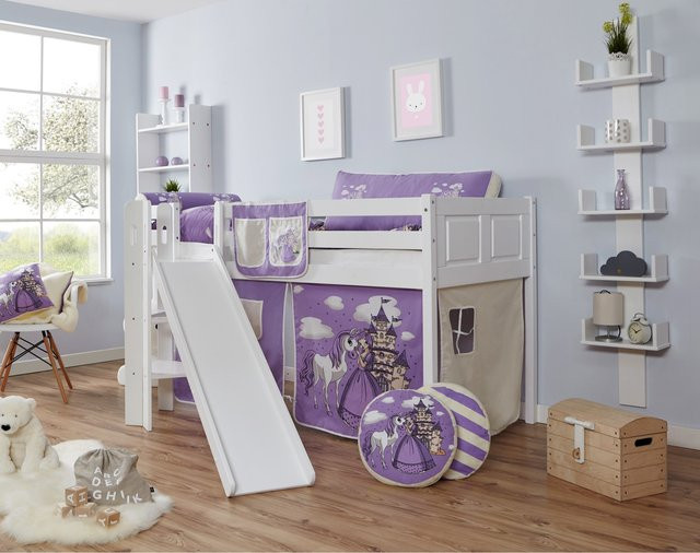 TiCAA Podestbett Ekki aus Massivholz in Buche Weiß für das Kinderzimmer im Country-Stil - Bild 1