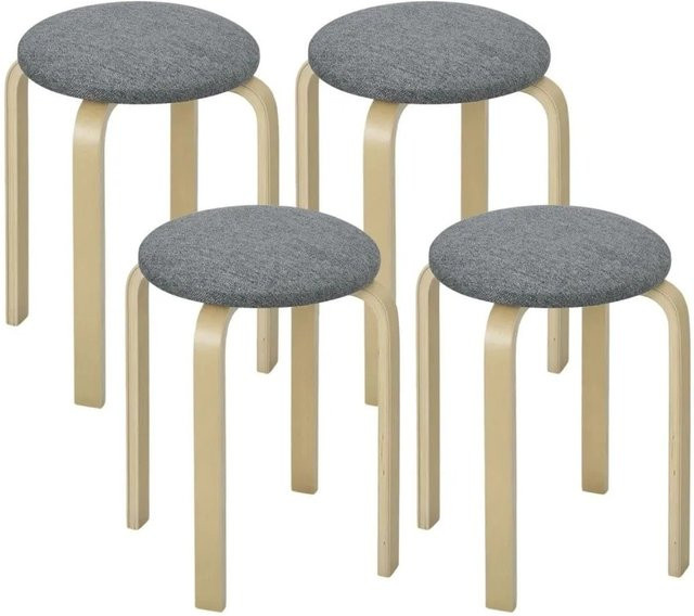 HOMCOM 4er Set Stapelhocker rund in Grau mit Birkenholz-Gestell und Stoffbezug, Durchmesser: 40 cm, Höhe: 45 cm - Bild 1