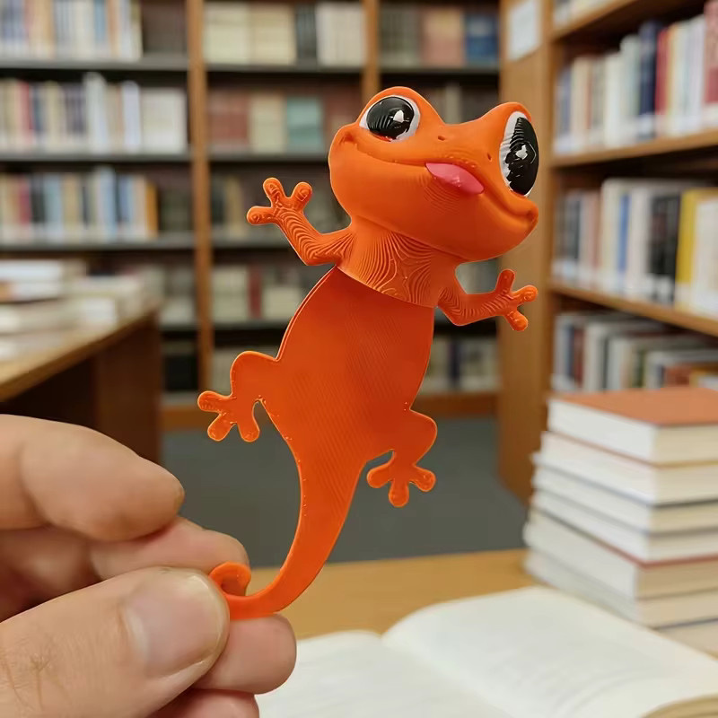 Niedliches Gecko-Lesezeichen in Orange aus Kunststoff im 3D-Druck-Design, 1er-Pack - Bild 3