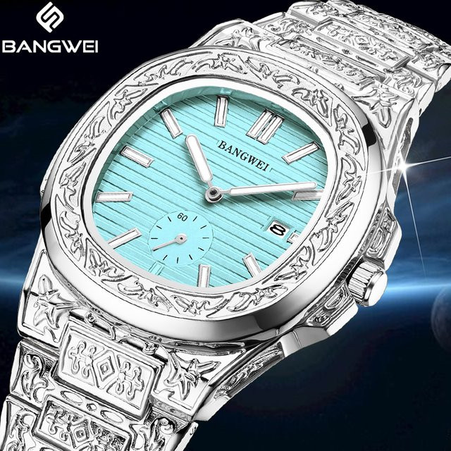 BANGWEI Armbanduhr Edelstahl, Quarz, Blau, Herren - Bild 1
