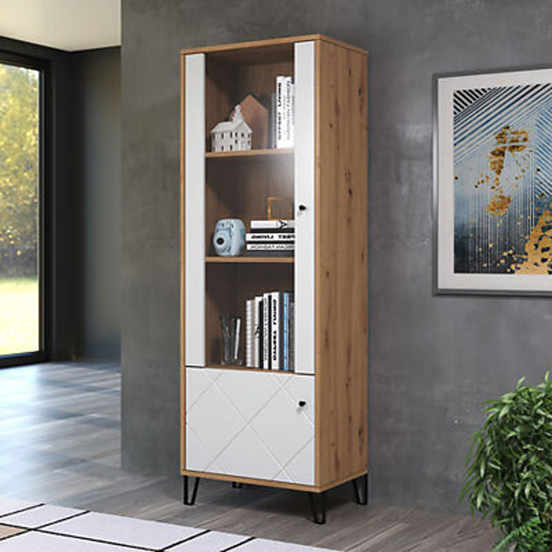 Trendteam Vitrine Touch in Weiß Matt und Eiche Artisan Nachbildung mit Glastüren, B/H/T: 63 x 172 x 40 cm - Bild 2