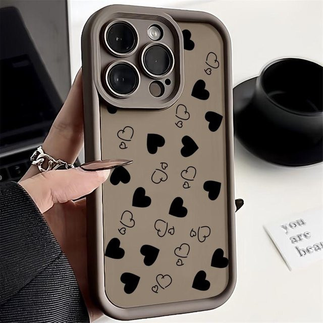 Yiran Handyhülle mit Liebesherz-Aufdruck in Braun, matt und stoßfest für iPhone 16 15 14 13 12 11 Pro Max und weitere Modelle - Bild 1