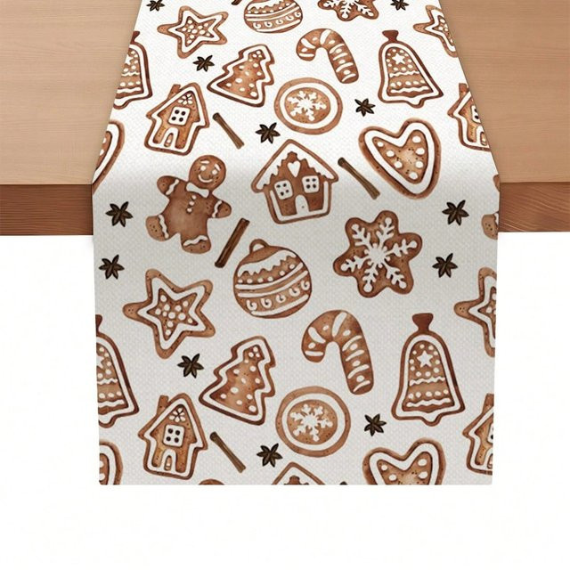 JIT Weihnachts-Tischläufer mit Zimt-Stern-Aufdruck, Weiß, B/T/H: 180 x 30 x 30 cm - Bild 1