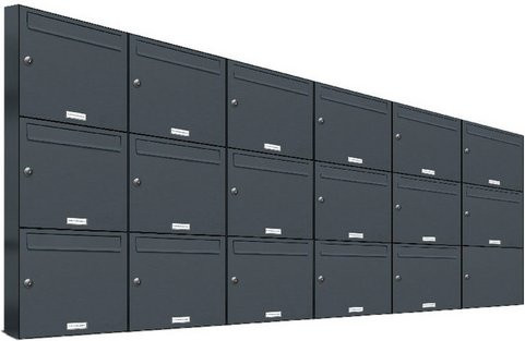 AL Briefkasten für 17 Parteien, Aufputzmontage, grau, B/H/T: 229,8 x 102,6 x 11,6 cm - Bild 1