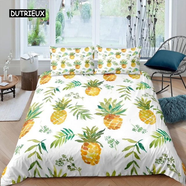 Jinmeige Bettwäsche Set mit Ananas-Print in Gelb und Weiß, Microfaser Bettbezug und Kissenbezug, B/H: 135 x 200 cm - Bild 1