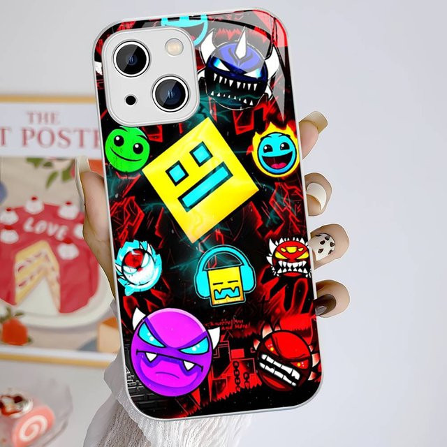 Geometry Dash Gehärtetes Glas Cover für iPhone 14 13 12 11 Pro Max Plus XS XR in Multicolour - Bild 1