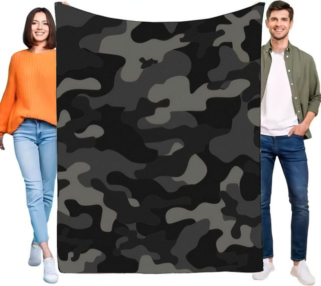 Weiche Überwurfdecke mit Tarnmuster in Schwarz und Grau für Camping und Picknick - Bild 1