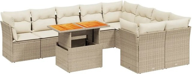 vidaXL 10-tlg Garten-Sofagarnitur aus Poly-Rattan in Beige mit Kissen und Tisch, L-Form - Bild 1