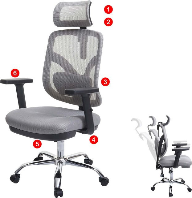 Ergonomischer Bürostuhl MCW-J92 mit verstellbarer Lordosenstütze und Armlehnen in Grau - Bild 1