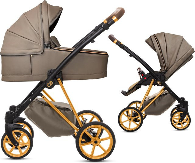 TPFLiving 2in1 Kinderwagen Royal aus Kunstleder in Gray Pearl mit Goldgestell - Bild 1