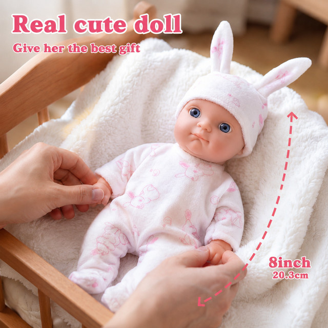dearbei Hasenförmige Schlafanzug-Babypuppe, Reborn-Puppe, 20 cm, Rosa / Pink - Bild 1