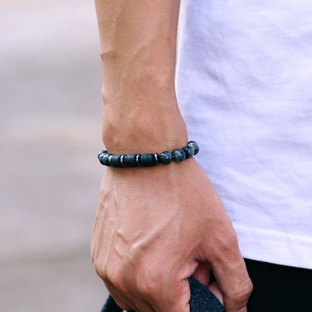 diffone Armband, Howlith, Tiger Augen, Hämatit, Herren, Schwarz - Bild 1