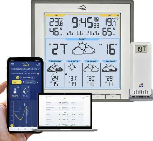 TFA Dostmann TFA.me ID-08 WLAN-Wetterstation mit 5-Tage-Vorhersage in Weiß - Bild 1