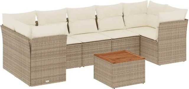 vidaXL 8-teilige Garten-Sofagarnitur in U-Form aus Poly-Rattan in Beige mit Kissen und Stauraum - Bild 1