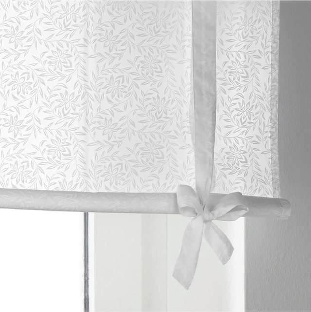Bändchenrollo Heine Home aus Baumwoll-Voile in Weiß mit floralem Muster, semi-transparent, Unisex - Bild 1