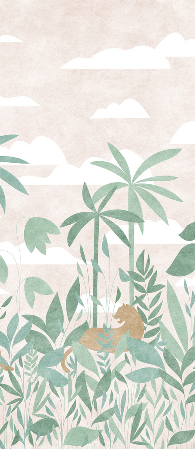 Isidore Leroy Tapete Paradis Des Tigres Jour Mural in Pink, Green und Multicolour mit floralem und botanischem Tiermotiv, Breite: 330 cm, Höhe: 50 cm - Bild 1
