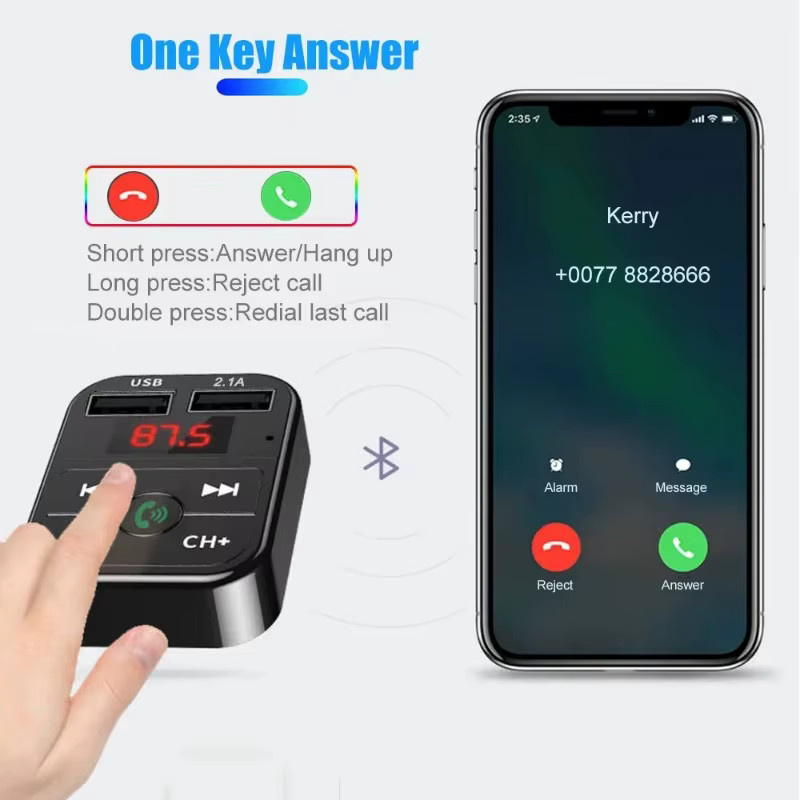 VIKEFON Bluetooth Auto Empfänger mit FM Sender und Dual USB Schnellladegerät in Schwarz - Bild 4