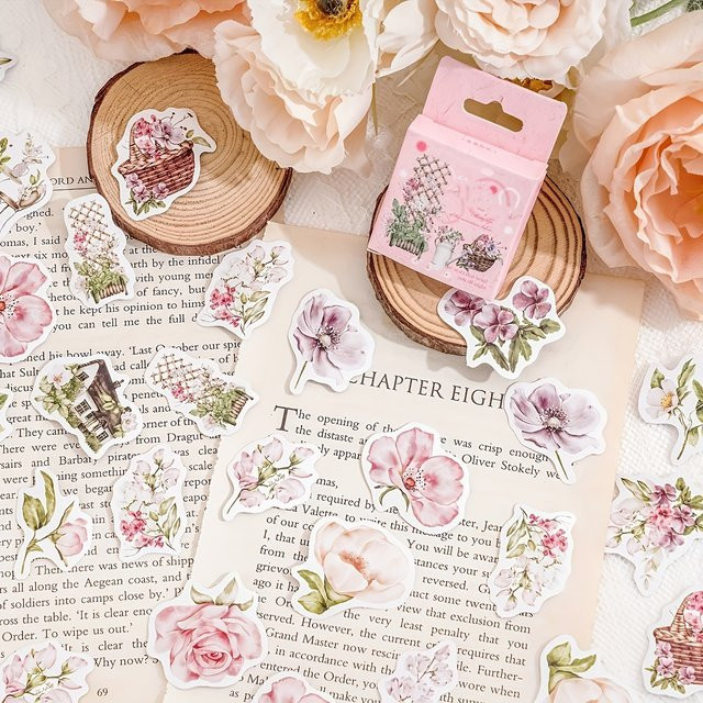 MOHAMM Vintage Blumen Aufkleber Set mit Rosen Motiven, 46 Stück, Mehrfarbig, Dekoratives Scrapbooking Briefpapier für Journal und Planer - Bild 1