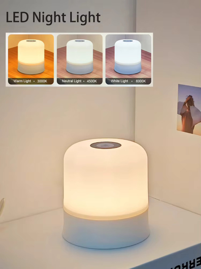 Dimmbares LED-Nachtlicht von ggbingo mit Touch-Steuerung, wiederaufladbare weiße Tischlampe im minimalistischen Zylinder-Design für das Schlafzimmer - Bild 7