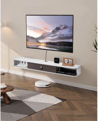 VEVOR Wand-TV-Schrank in modernem Stil mit Stauraum und Kabelloch, Weiß, B: 140 cm, H: 60 cm, T: 40 cm - Bild 1