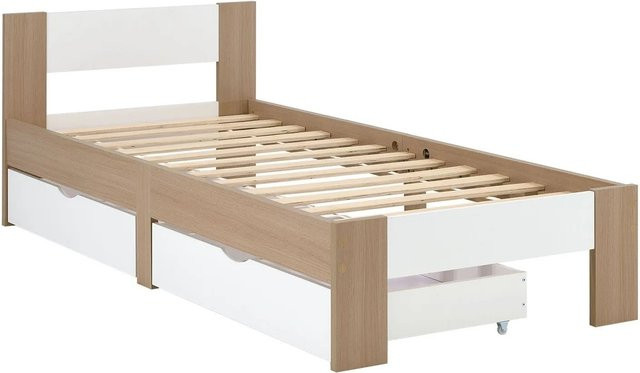 Homestyle4u Einzelbett aus Holzwerkstoff mit Federkernmatratze und 2 Bettkästen in Weiß, B/T/H: 90 x 200 x 103 cm - Bild 1