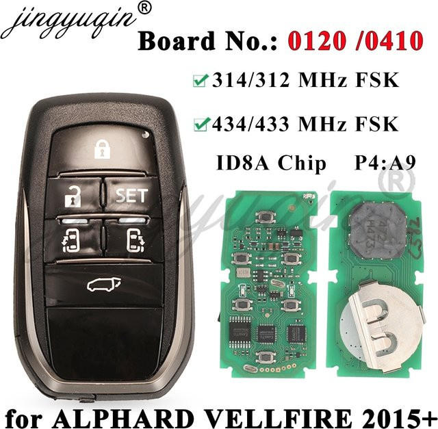 Jingyuqin Smart Remote Auto Schlüssel für Toyota Alphard und Vellfire, Farbe: Schwarz, ID8A Chip, 312/314/433/434 MHz, Keyless Go - Bild 1