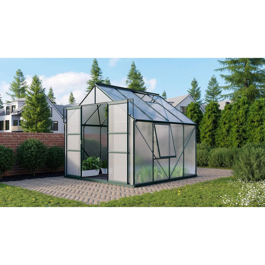 Vitavia Gewächshaus Meridian 6700 in Smaragdgrün mit Polycarbonat-Verglasung und Doppelschiebetür, 6,7 m², B: 257,0 cm, T: 232,0 cm, H: 257,0 cm - Bild 3