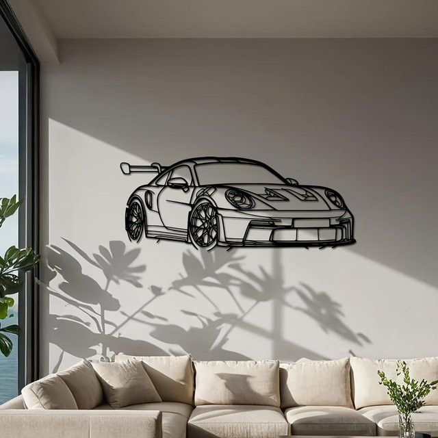 DDPNKL Supercar Metall-Wandkunst moderne Rennwagen-Umrissskulptur aus Eisen in Schwarz, B: 40,01 cm, H: 40,01 cm - Bild 1