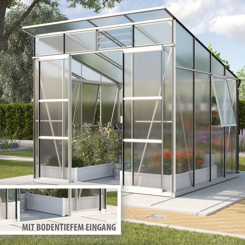 Vitavia Gewächshaus Playa 7600 mit Pultdach aus Aluminium und Polycarbonat in Silber und Transparent, 7,6 m², B: 291,6 cm, H: 240,0 cm, T: 258,0 cm - Bild 3
