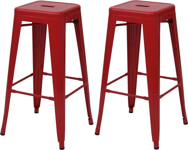 2er-Set MCW Barhocker A73 in Rot, stapelbare Tresenhocker aus Metall im Industriedesign - Bild 1