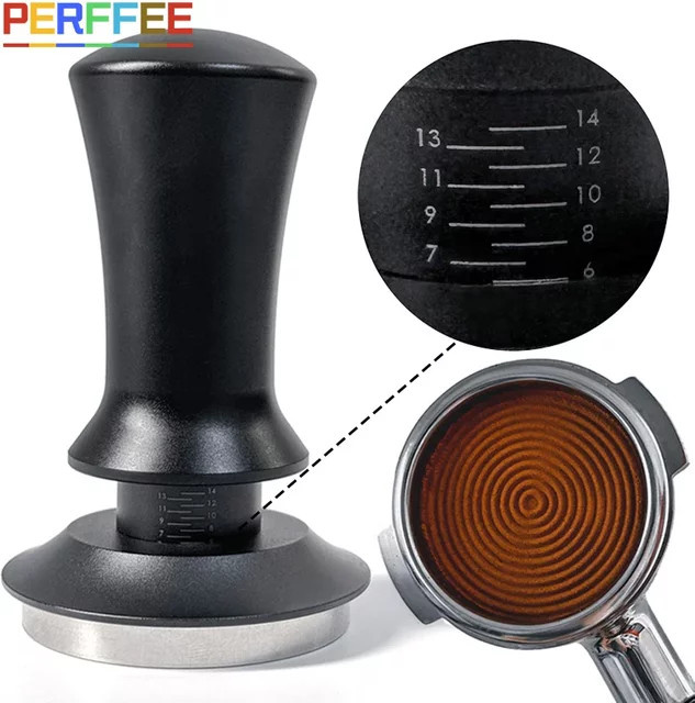 PERFFEE Espresso-Tamper mit Wellenboden und Tiefenindikation aus Edelstahl, Durchmesser: 54 mm - Bild 1