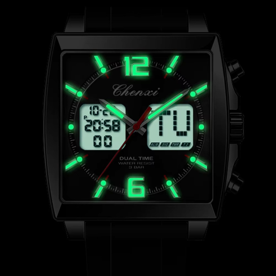 STARPERISH Armbanduhr Quarz, Edelstahl, Eckig, Schwarz, Silikon, Herren - Bild 1