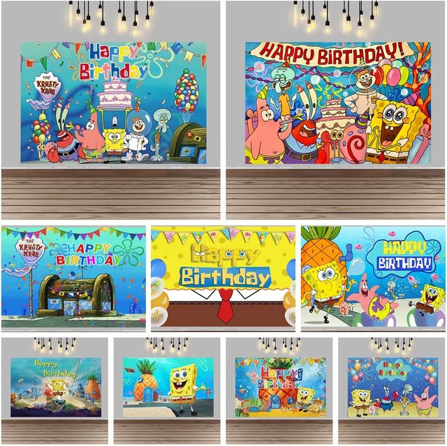 Potdemiel SpongeBob Schwammkopf Party-Hintergrund Banner für Kindergeburtstage, Mehrfarbig, B: 60 cm, H: 40 cm - Bild 1