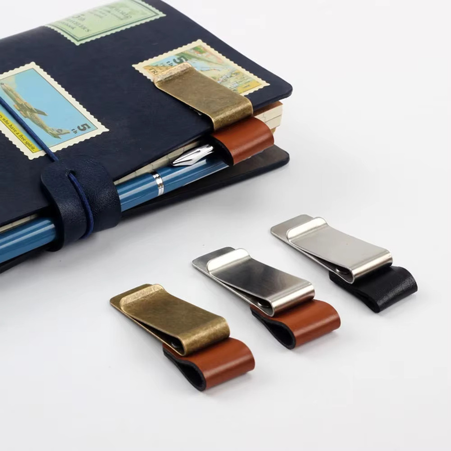 Retro Stifthalter aus Metall und Leder mit Edelstahl-Stiftclip für Reise-Notizbücher und Tagebücher - Bild 3