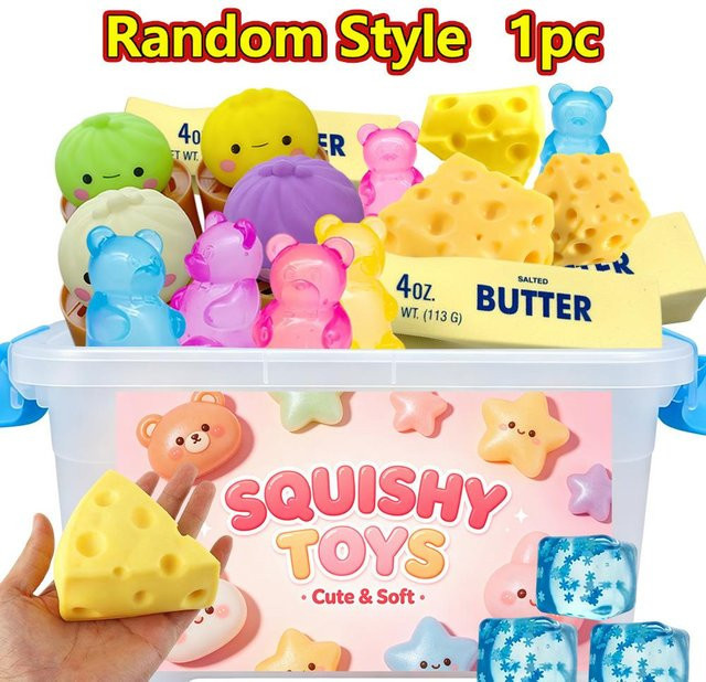 Commodity Jewel Squishies, Käse-Quetschspielzeug, Gedämpfte Brötchen und Knödel, Langes Butterbrot, Bär-Squishy-Spielzeug yellow - Bild 1
