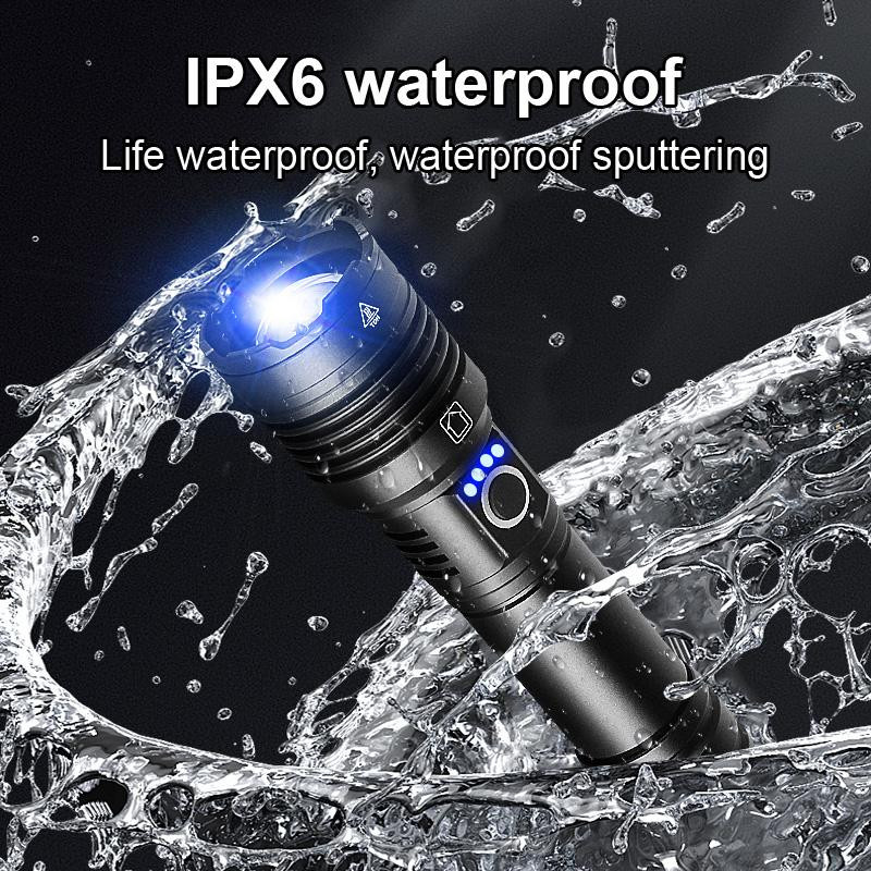 Pawell Ultrahelle LED-Taschenlampe mit 100000 Lumen, wiederaufladbare Hochleistungs-Handtaschenlampe mit Zoom in Schwarz aus Aluminium - Bild 3