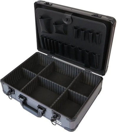 HMF Alu Werkzeugkoffer Leer mit verstellbarer Facheinteilung Schwarz B: 46 cm, T: 15 cm, H: 33 cm