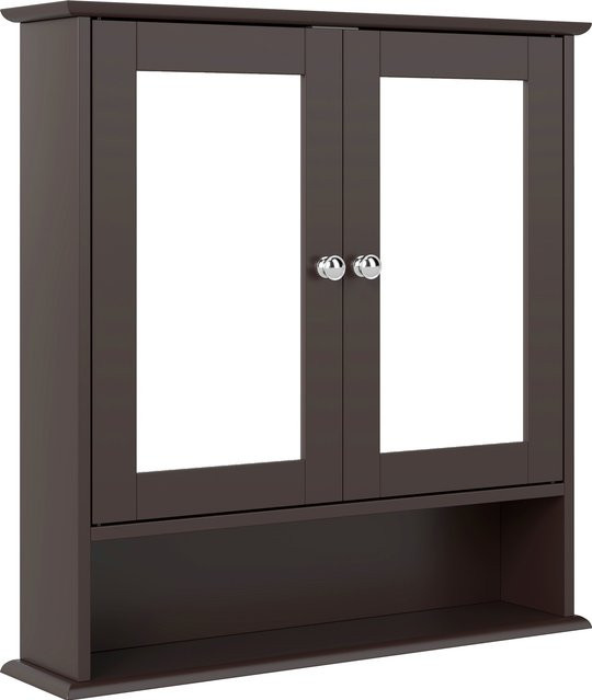 Aosom Badezimmerschrank mit Spiegel, hängender Wandschrank mit 2 Türen und offenem Fach, Braun, B: 56 cm, T: 13 cm, H: 58 cm - Bild 1