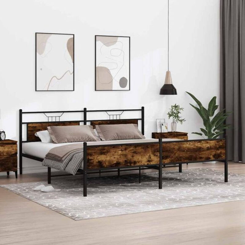 Metallbett Vidaxl in Räuchereiche Braun aus Metall und Holzwerkstoff B/T: 200 x 200 cm ohne Matratze - Bild 1