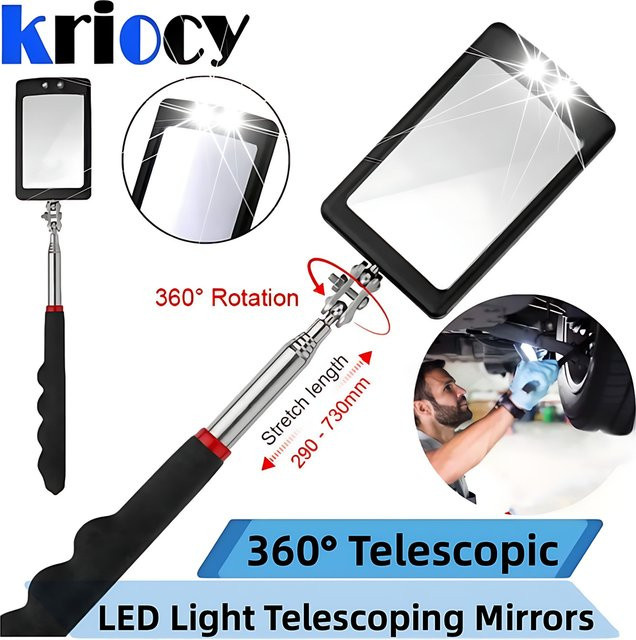 KRIOCY 360 Grad Teleskop-Inspektionsspiegel mit Taschenclip, silber, ausziehbar von 18,4 cm bis 76,2 cm - Bild 1