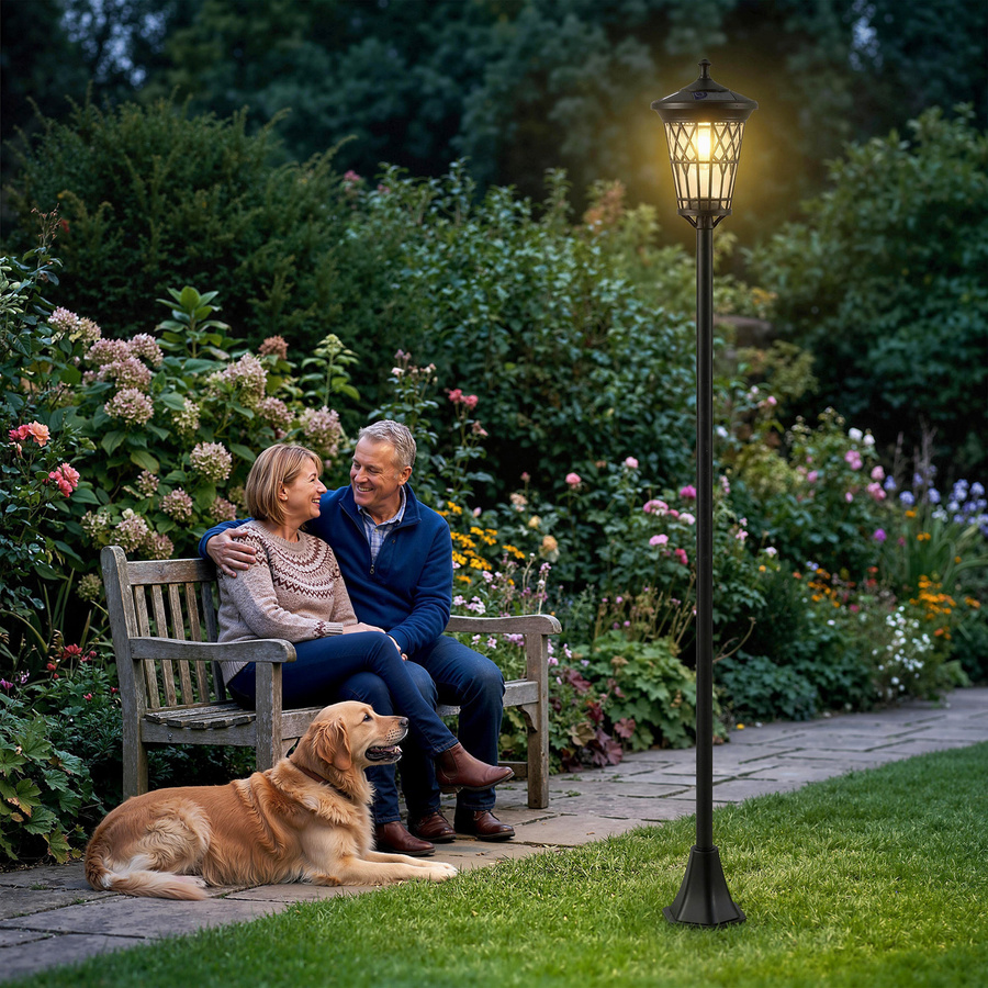 Outsunny Set mit 2 Solar-Gartenleuchten aus Edelstahl in Schwarz, höhenverstellbare LED-Außenleuchten mit 2 Helligkeitsstufen und IP44 wasserfest, B/T/H: 23,5 x 23,5 x 186 cm - Bild 2